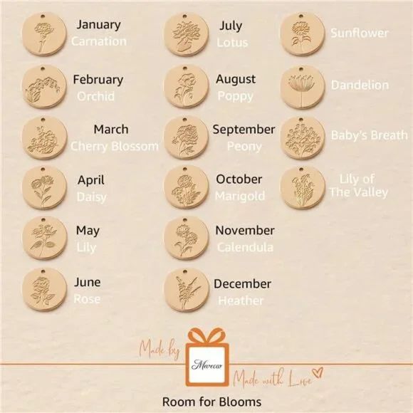 MEVECCO Birth Flower Necklace 18k Gold Custom Floral Pendant Necklaces Dainty - Picture 7 of 7